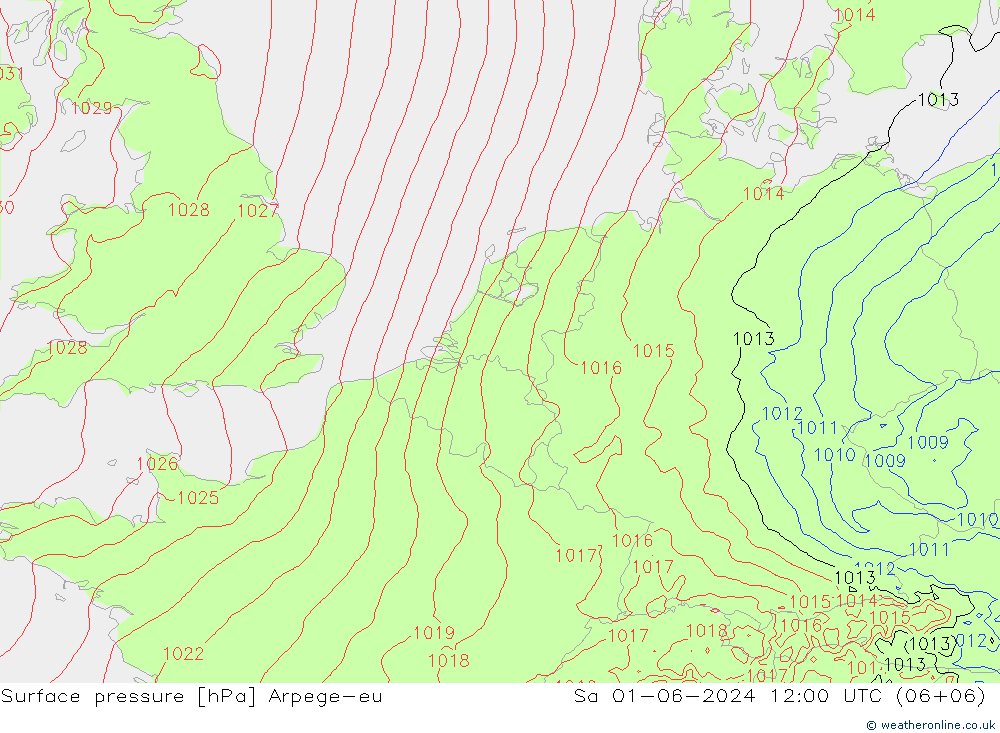 地面气压 Arpege-eu 星期六 01.06.2024 12 UTC