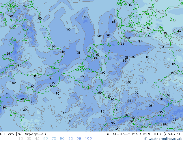 RH 2m Arpege-eu вт 04.06.2024 06 UTC