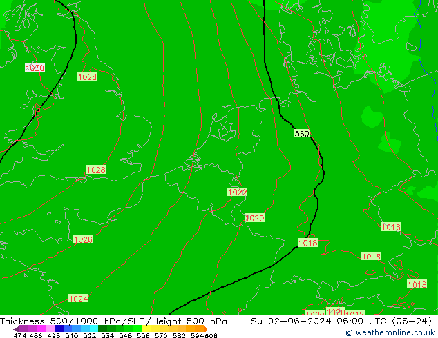 Thck 500-1000hPa Arpege-eu nie. 02.06.2024 06 UTC