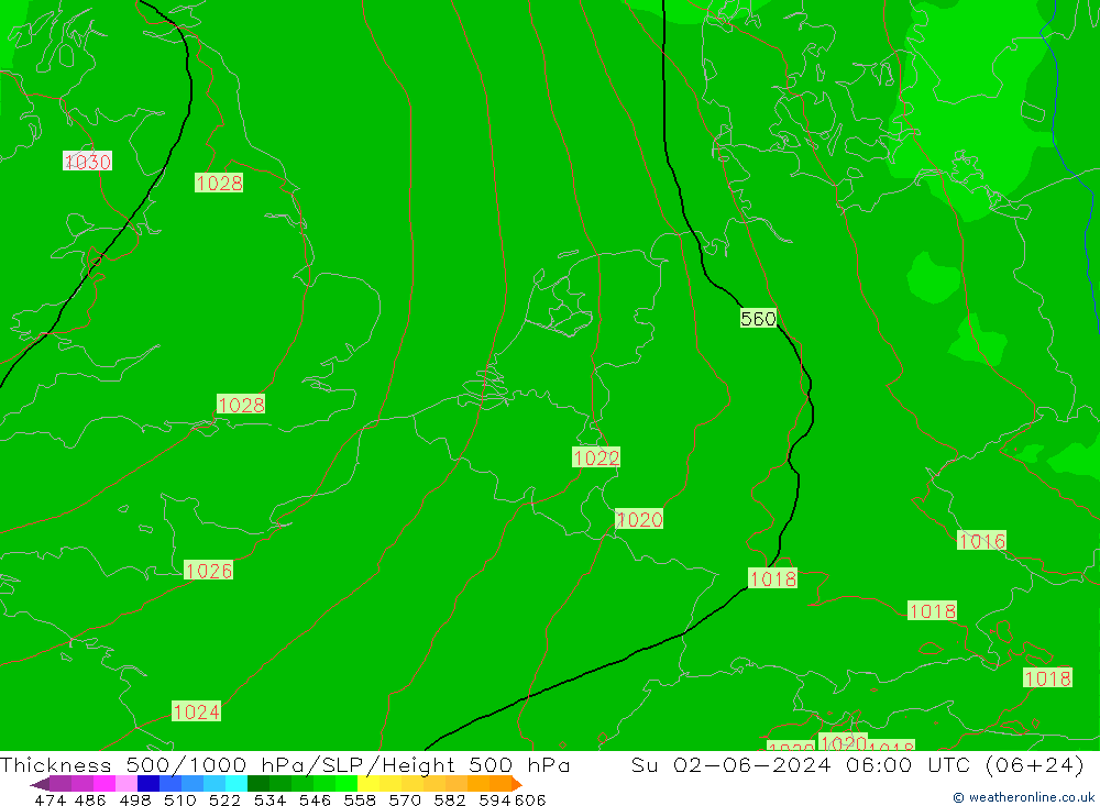 500-1000 hPa Kalınlığı Arpege-eu Paz 02.06.2024 06 UTC