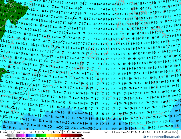 Height/Temp. 500 hPa Arpege-eu Sáb 01.06.2024 09 UTC