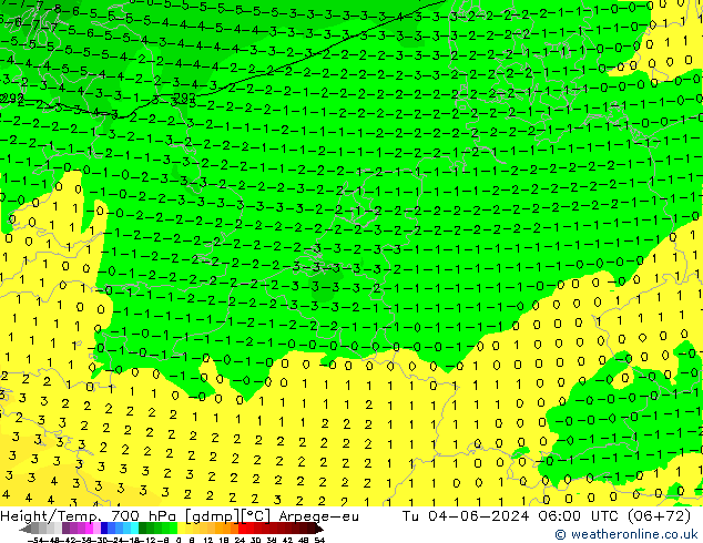 Height/Temp. 700 гПа Arpege-eu вт 04.06.2024 06 UTC