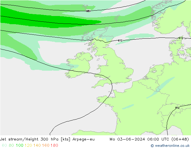 Jet stream/Height 300 hPa Arpege-eu Po 03.06.2024 06 UTC