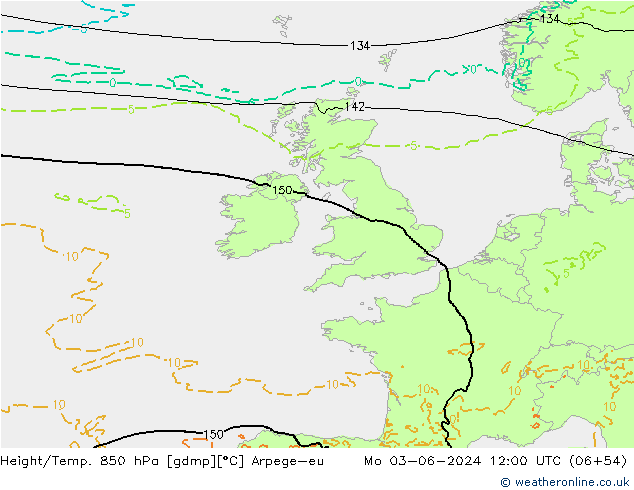 Hoogte/Temp. 850 hPa Arpege-eu ma 03.06.2024 12 UTC