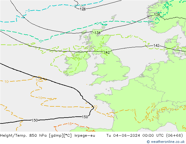 Géop./Temp. 850 hPa Arpege-eu mar 04.06.2024 00 UTC