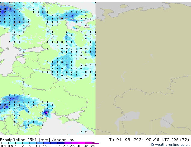 Precipitación (6h) Arpege-eu mar 04.06.2024 06 UTC