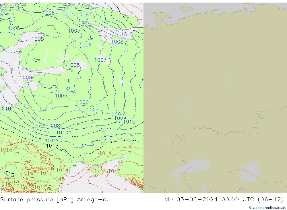Surface pressure Arpege-eu Mo 03.06.2024 00 UTC