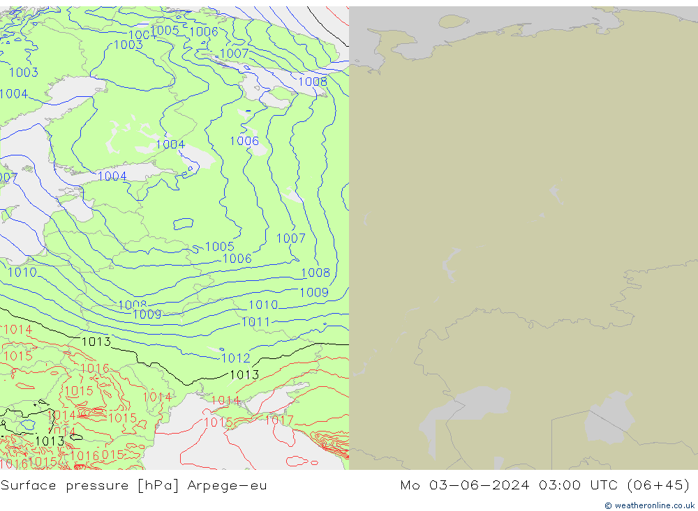 приземное давление Arpege-eu пн 03.06.2024 03 UTC