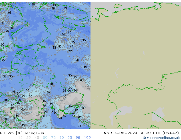 RH 2m Arpege-eu Po 03.06.2024 00 UTC