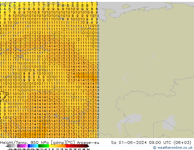 Height/Temp. 850 hPa Arpege-eu Sa 01.06.2024 09 UTC