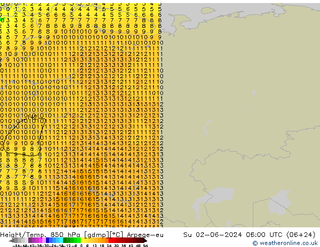 Geop./Temp. 850 hPa Arpege-eu dom 02.06.2024 06 UTC