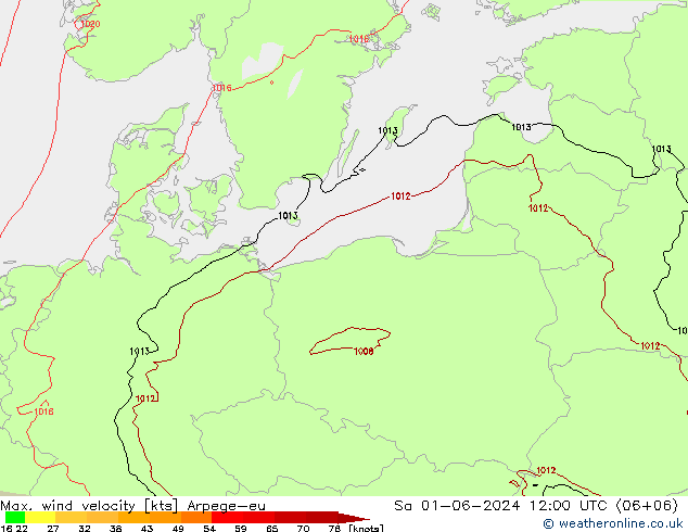 Max. wind velocity Arpege-eu сб 01.06.2024 12 UTC