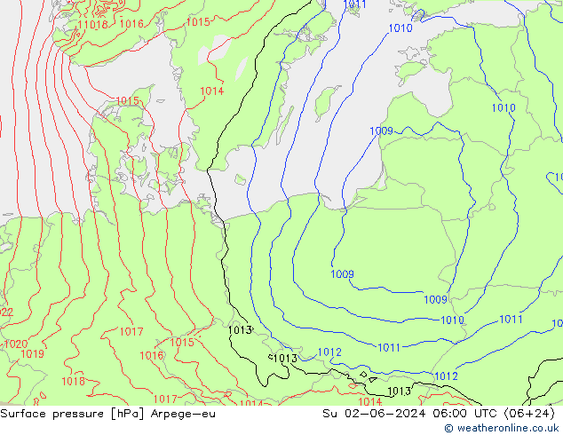 Atmosférický tlak Arpege-eu Ne 02.06.2024 06 UTC