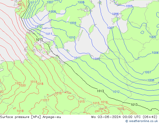 Surface pressure Arpege-eu Mo 03.06.2024 00 UTC