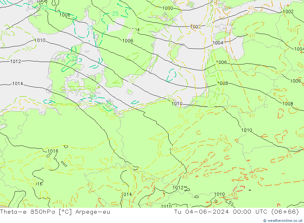 Theta-e 850hPa Arpege-eu Ter 04.06.2024 00 UTC