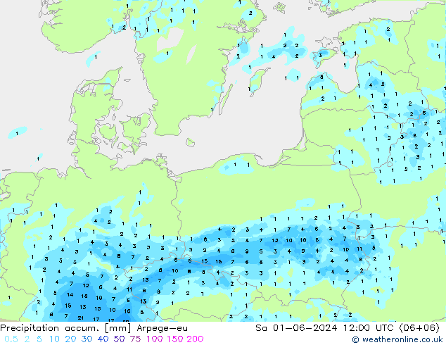 Precipitación acum. Arpege-eu sáb 01.06.2024 12 UTC