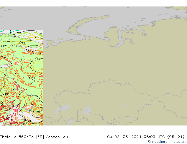 Theta-e 850hPa Arpege-eu dim 02.06.2024 06 UTC