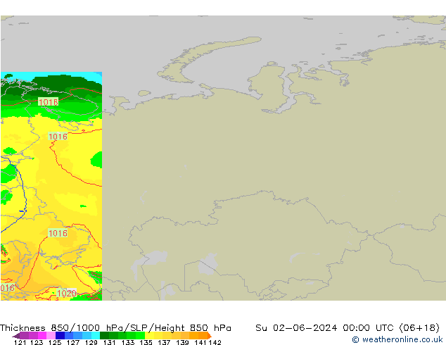 Schichtdicke 850-1000 hPa Arpege-eu So 02.06.2024 00 UTC