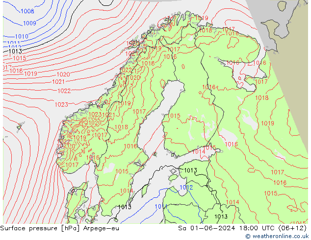 Surface pressure Arpege-eu Sa 01.06.2024 18 UTC