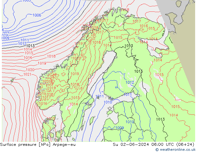 Presión superficial Arpege-eu dom 02.06.2024 06 UTC