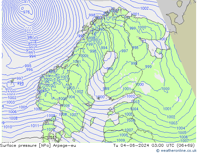 приземное давление Arpege-eu вт 04.06.2024 03 UTC