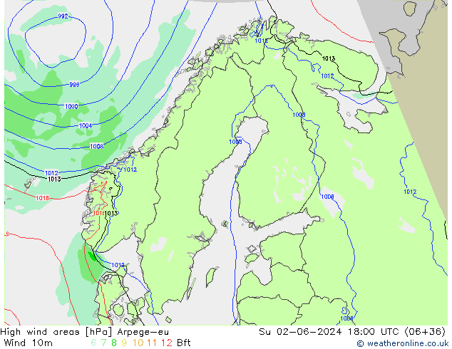 yüksek rüzgarlı alanlar Arpege-eu Paz 02.06.2024 18 UTC