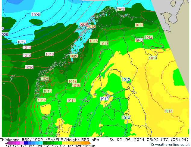 Thck 850-1000 hPa Arpege-eu dim 02.06.2024 06 UTC