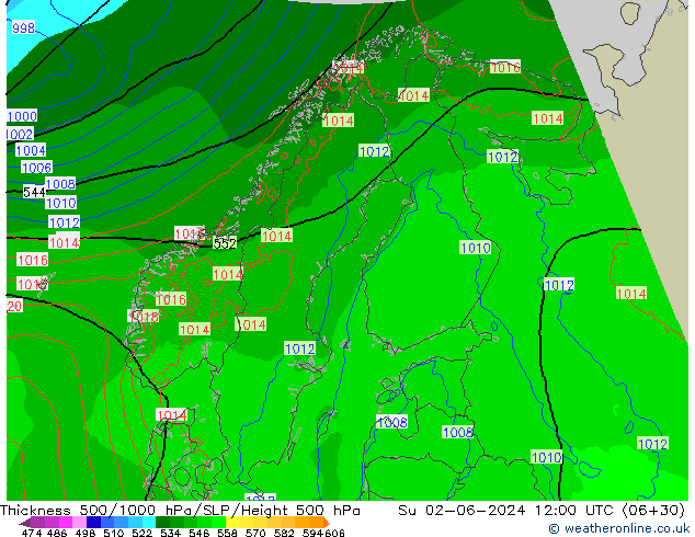 Thck 500-1000hPa Arpege-eu Ne 02.06.2024 12 UTC