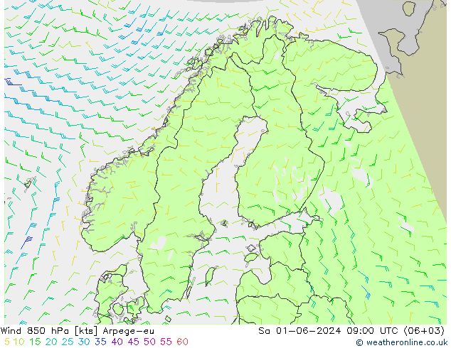 Vento 850 hPa Arpege-eu Sáb 01.06.2024 09 UTC