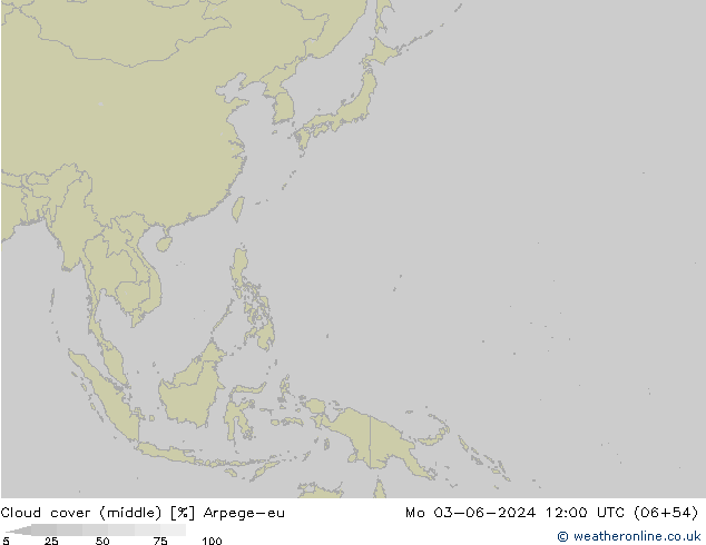 Cloud cover (middle) Arpege-eu Mo 03.06.2024 12 UTC