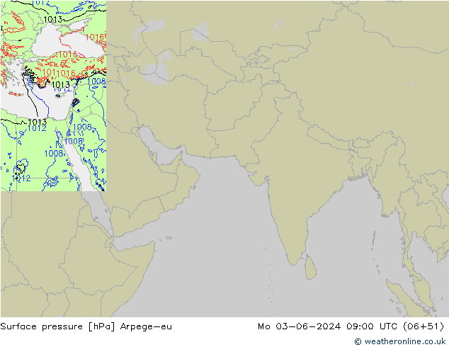 Pressione al suolo Arpege-eu lun 03.06.2024 09 UTC