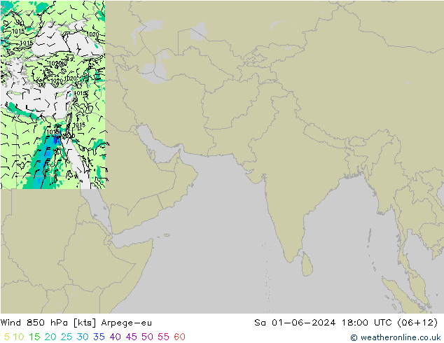 Wind 850 hPa Arpege-eu Sa 01.06.2024 18 UTC