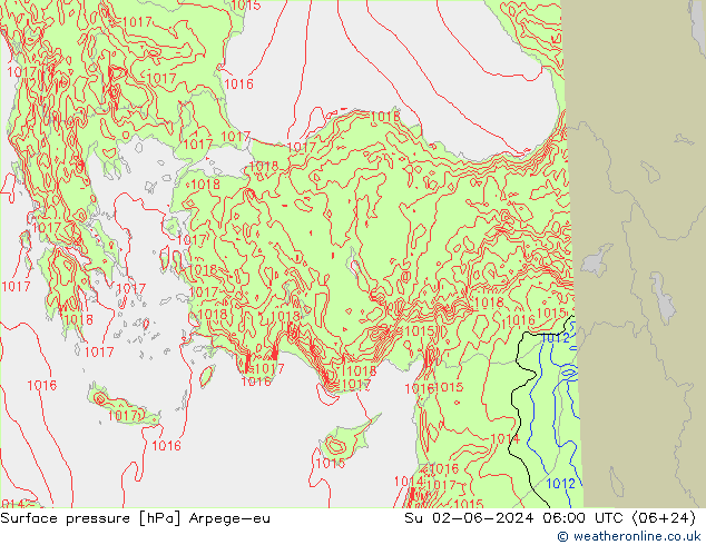 Luchtdruk (Grond) Arpege-eu zo 02.06.2024 06 UTC