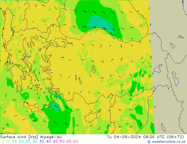 wiatr 10 m Arpege-eu wto. 04.06.2024 06 UTC