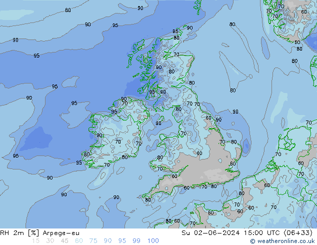 RH 2m Arpege-eu Su 02.06.2024 15 UTC