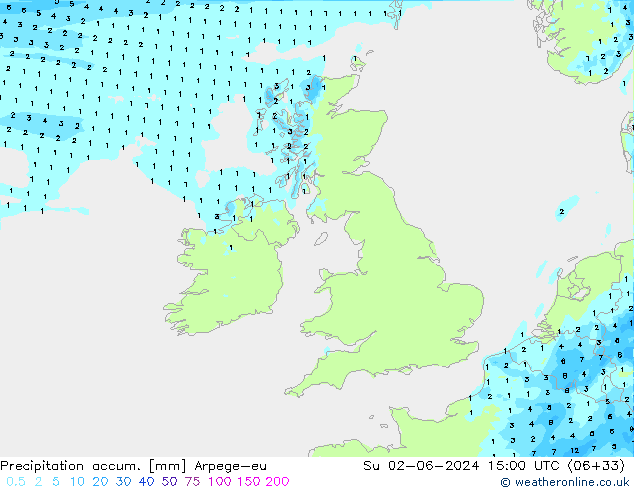 Precipitation accum. Arpege-eu Вс 02.06.2024 15 UTC