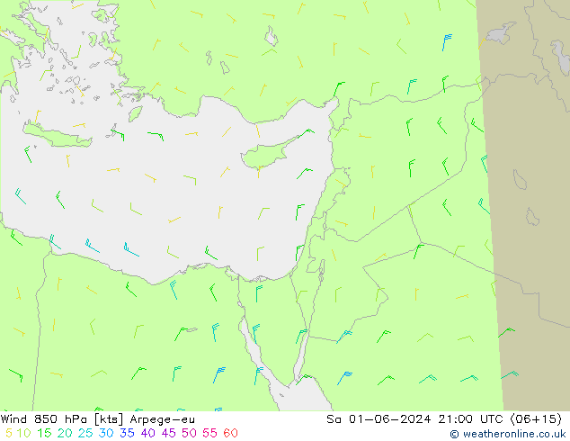 ветер 850 гПа Arpege-eu сб 01.06.2024 21 UTC