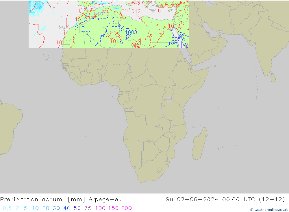 Precipitation accum. Arpege-eu  02.06.2024 00 UTC