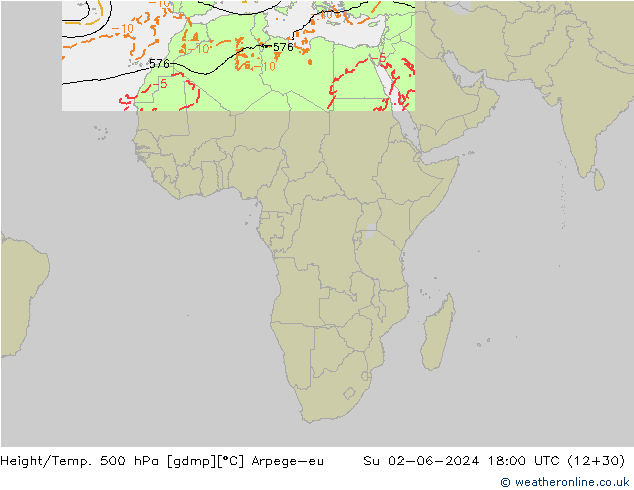 Height/Temp. 500 hPa Arpege-eu Su 02.06.2024 18 UTC