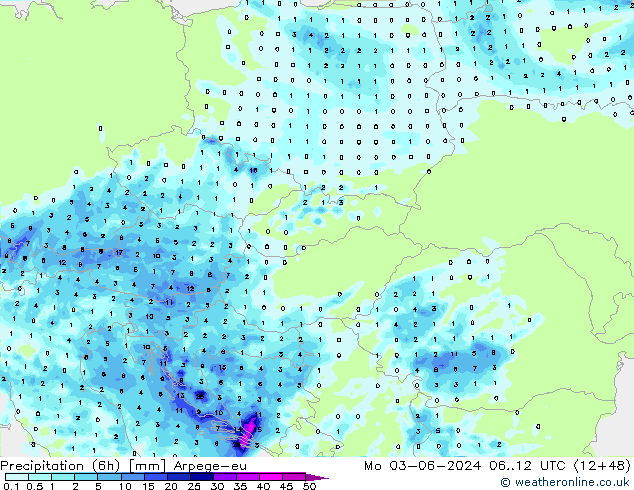 Yağış (6h) Arpege-eu Pzt 03.06.2024 12 UTC