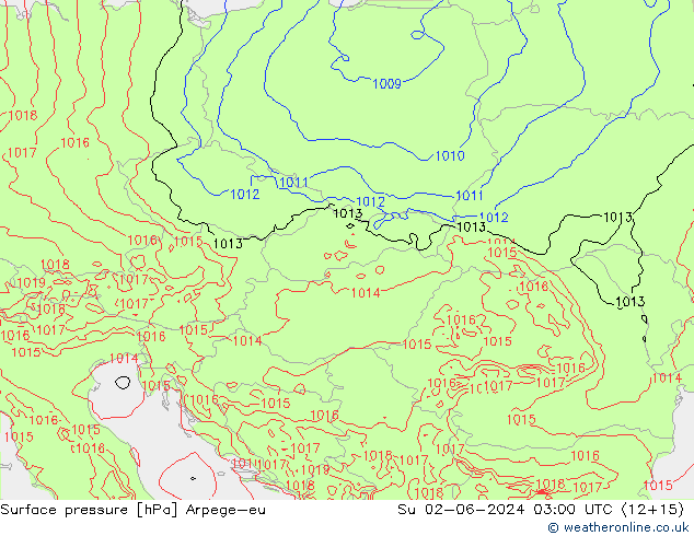 Pressione al suolo Arpege-eu dom 02.06.2024 03 UTC