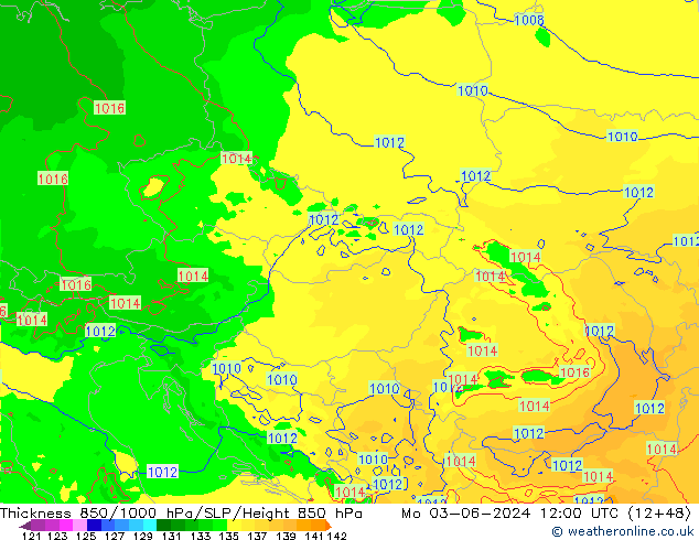 850-1000 hPa Kalınlığı Arpege-eu Pzt 03.06.2024 12 UTC