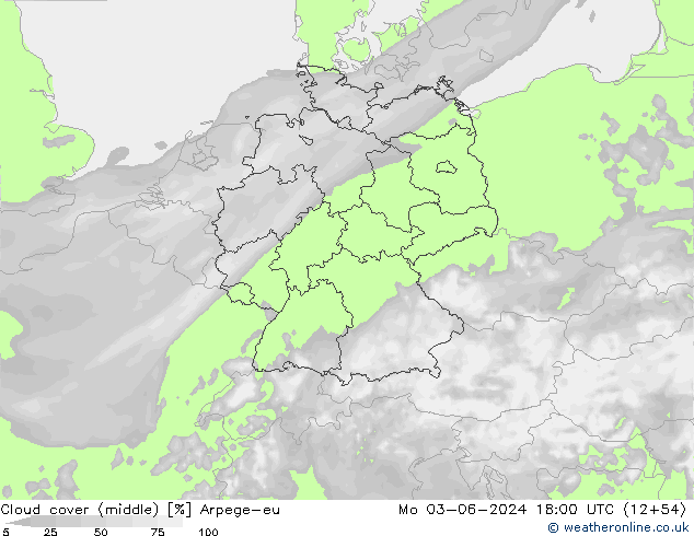 oblačnosti uprostřed Arpege-eu Po 03.06.2024 18 UTC