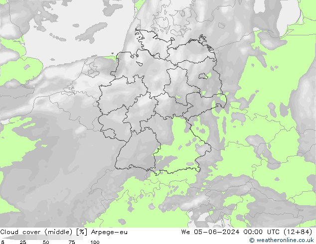 Cloud cover (middle) Arpege-eu We 05.06.2024 00 UTC