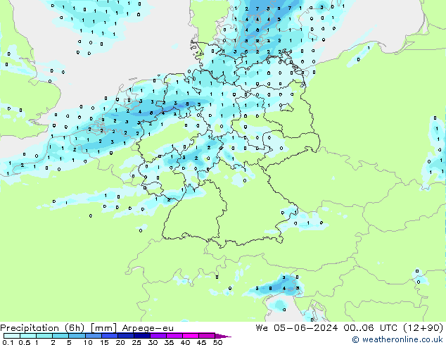 Precipitación (6h) Arpege-eu mié 05.06.2024 06 UTC