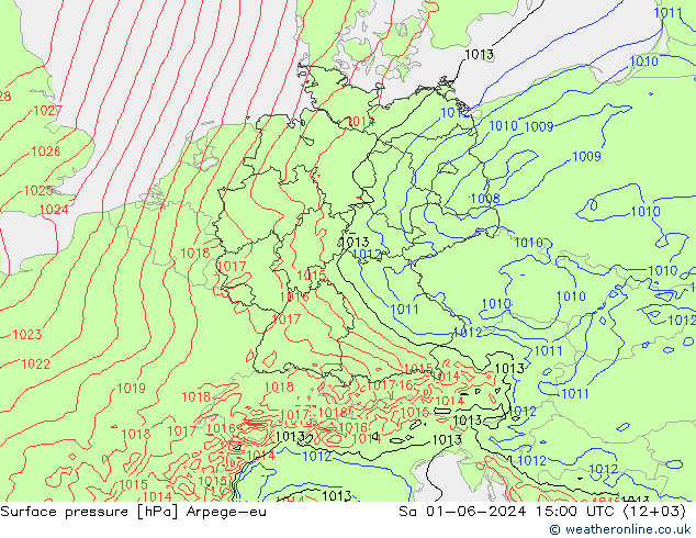 Atmosférický tlak Arpege-eu So 01.06.2024 15 UTC