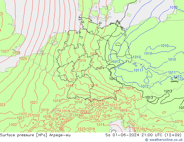 Surface pressure Arpege-eu Sa 01.06.2024 21 UTC