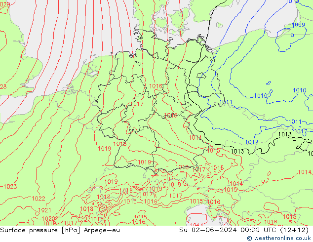 Surface pressure Arpege-eu Su 02.06.2024 00 UTC