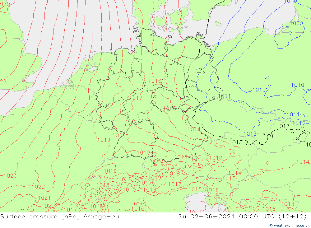 Atmosférický tlak Arpege-eu Ne 02.06.2024 00 UTC