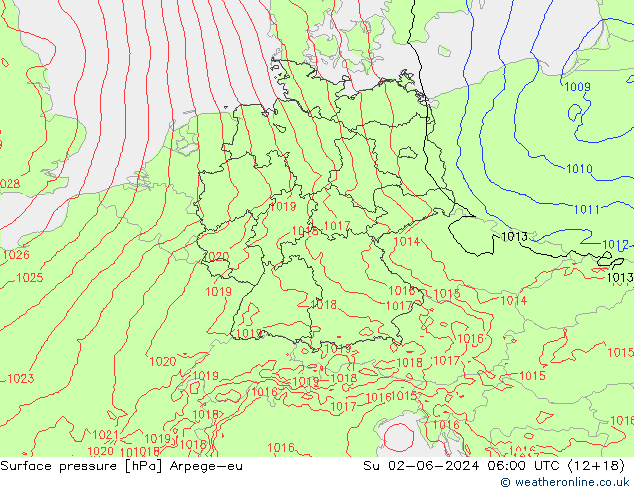 Surface pressure Arpege-eu Su 02.06.2024 06 UTC